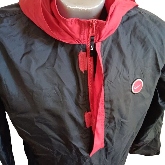 Nike Mens Vtg Windbreaker Jacket 1/2 Zip Small 1990's Black & Red Hooded Swoosh - Picture 5 of 6